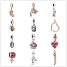 Charms Memnon Sieraden 925 Sterling Zilver Freehand Heart Dangle Charm Fonkelende Pine Cone Charms Feather Beads Dromen van de toekomst Crayo