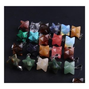 Encantos Merkaba Estrella Collar de piedra natural Colgantes para joyería de bricolaje Meditación Chakra Reiki Curación Protección de energía Decoración Dro Dhnyq