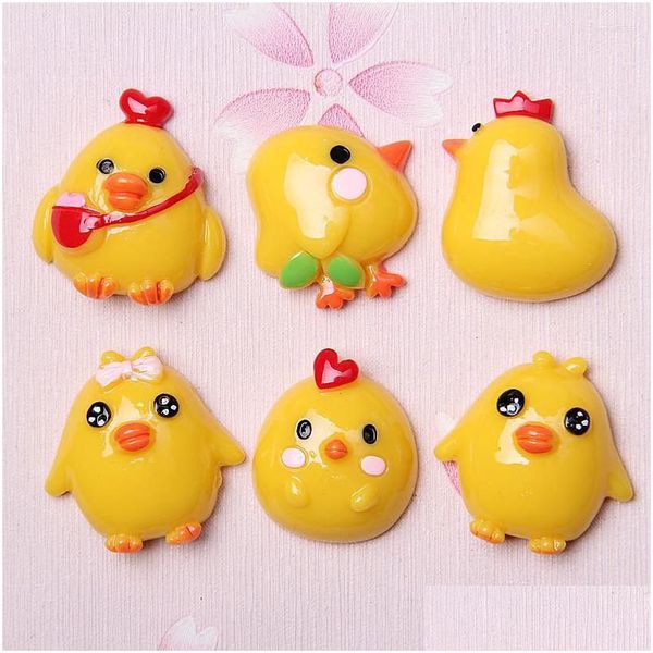 Encantos Mini orden 10 unids Kawaii Animal Chick Resina Cabochons DIY Joyería Hallazgos Adorno Accesorios Gilr Hair Bow Center Clip Drop D DHVFV