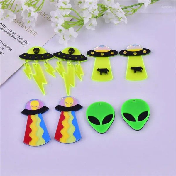 Mélange de breloques en acrylique, Style amusant, vaisseau spatial extraterrestre UFO, pour la fabrication de bijoux, boucles d'oreilles, DIY, 10 pièces/paquet