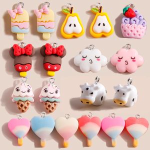 Charms Mix Kawaii Cartoon Resin Ice Cream Cake Chips Pera Flowe Cola Colgantes Para Pendiente Pulsera Llavero Fabricación de Joyas Drop Deliv Smtub