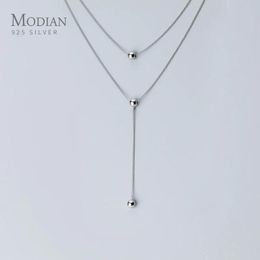 Breloques Modian minimalisme trois couches de perles en forme de Y, collier pour femmes, chaîne à maillons en argent Sterling, bijoux fins, nouveau 2020