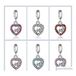 Charms Moederdag Sieraden Crystal Rhinestone Mom Beads Charm Sier Big Hole Loose Spacer Craft Bead Hanger Fit Armband Voor Drop De Ot53X