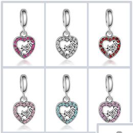 Charms Moederdag Sieraden Crystal Rhinestone Mom Beads Charm Sier Big Hole Loose Spacer Craft Bead Hanger Fit Armband Voor Drop De Dhb6F