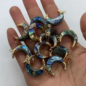 Charms Natural Abalone Shell Moon Connector Dubbele gat hanger mode sieraden diy handgemaakte ketting oorbellen ankletaccessoires