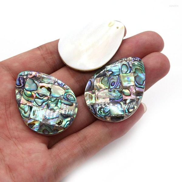 Encantos Natural Abalone Shell Empalme Mosaico Gota En forma de colgante de una sola cara 30x40 mm para hacer joyería de moda DIY Collar Pendientes