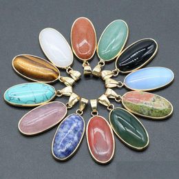 Charms Natural Agate Crystal Semiprecious Stone Gold Border Edge Ei Pendant voor sieraden maken Druppel levering bevindingen Compon Dhgarden DHFBM