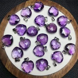 Charms Natural Amethyst Heart Hanger Crystal Carving Polishing Mature Charm Jewelry Birthday Present Holiday Cadeau
