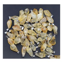 Encantos Piedra de citrino natural Irregar Amarillo Druzy Mineral Colgantes de cristal Pendientes de bricolaje Accesorios para hacer joyas Venta al por mayor Gota Delive Dh4Ch