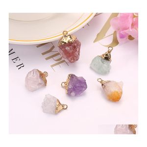 Charms Natural Crystal Irregar Rough Stone Hangers Rose Quartz Amethyst Hanger voor ketting sieraden drop levering bevindingen Componen Dhlwe