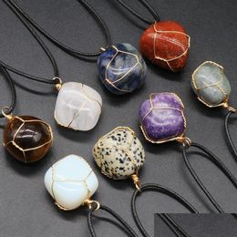 Charms Natural Crystal Irregar Stone Ball Hangers Draad Wrapped Amethist Tiger Eye Stones Trendy sieraden maken Groothandel DR DHGARDEN DH8QB