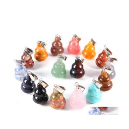 Encantos Cristal Natural Ópalo Rosa Cuarzo Tigres Ojo Piedra Forma de Calabaza Colgante Para Diy Pendientes Collar Fabricación de Joyas Entrega de Gota Dhnz1