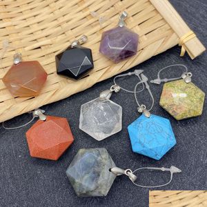 Encantos Cristal de cuarzo natural Piedra 25 mm Hexágono Colgantes de moda para collar Pendientes Fabricación de joyas Venta al por mayor Entrega de gota Dhgarden Dhpdh