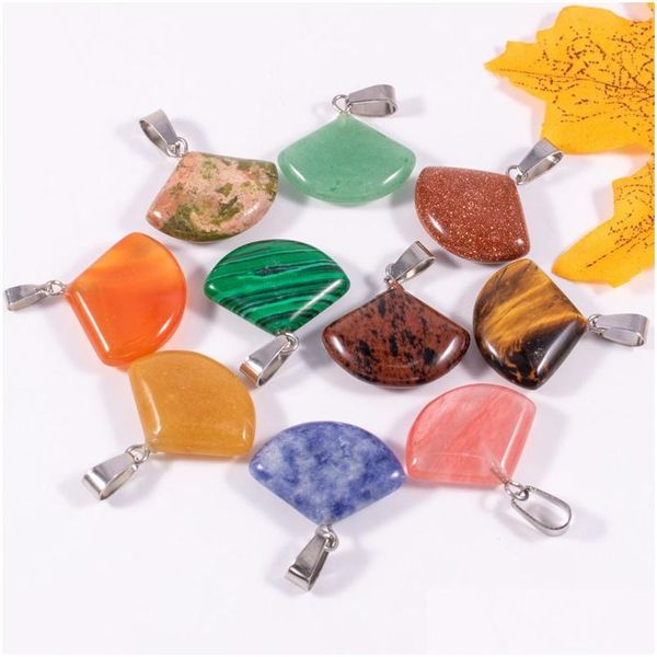 Charmes Cristal Naturel Quartz Rose Oeil De Tigre Pierre Pendentif En Forme D'Éventail Pour Boucles D'oreilles À Faire Soi-même Collier Fabrication De Bijoux Acc Drop Delivery Fin Dhavu