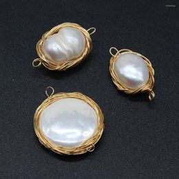 Breloques perles d'eau douce naturelles perles connecteur de fil de cuivre enroulé 2 pièces pour boucles d'oreilles à faire soi-même accessoires de fabrication de bijoux