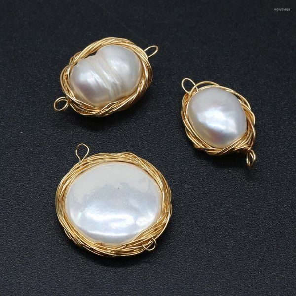 Abalorios de perlas naturales de agua dulce, conector de alambre de cobre enrollado, 2 uds., para pendientes DIY, accesorios para hacer joyas