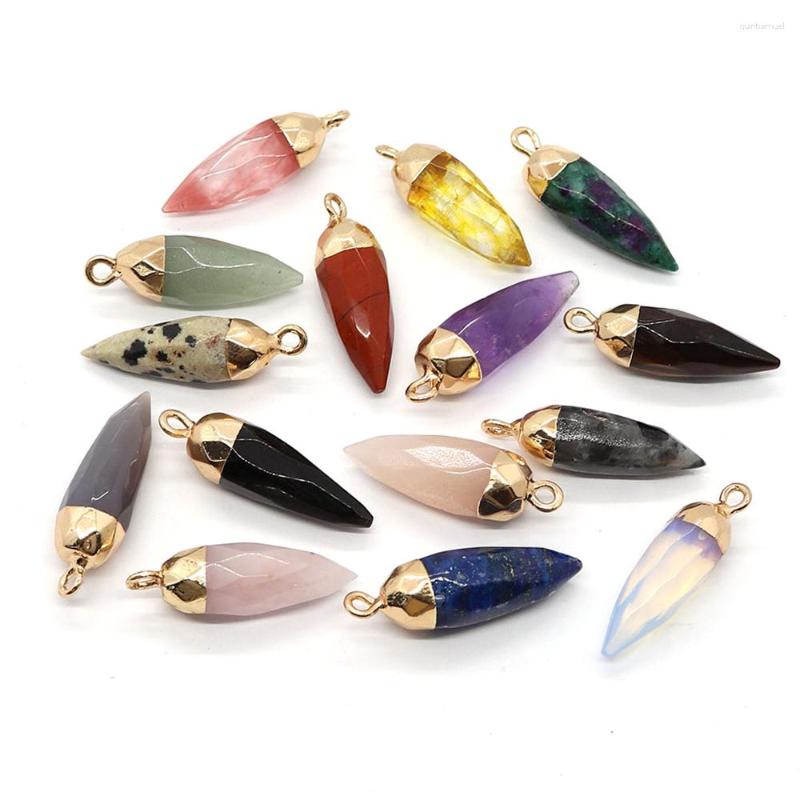 Encantos naturais gem cura pêndulo pontiagudo faceta pingente ametista olho de tigre cristal quartzo pêndulos diy colar cone fazer jóias presente