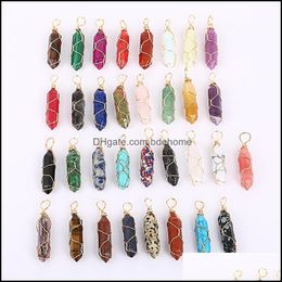 Charms Natural Gem Stone Charms Rose Quartz Crystal Amethyst Hexagonal Prism Pendum Reiki Pendanten voor sieraden Making Gold Wire Wrap Dhrts