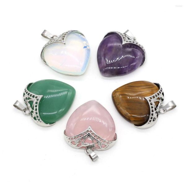 Breloques en pierre de cœur naturelle, pendentif en Quartz Rose, opale, améthyste, Aventurine verte pour la fabrication de bijoux, accessoires de collier à faire soi-même, artisanat