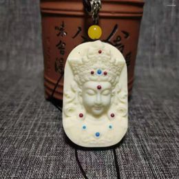 Encantos de marfil de marfil natural tallado guanyin bodhisattva colgante de bricolaje collar encimido para adornos colgantes coleccionables