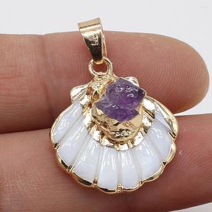 Charms Natuurlijke parelmoer Shell Pendant SCALLOP Druzy Crystal Golden verguld voor DIY Earring ketting sieraden maken cadeau