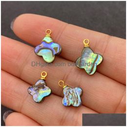 Charms Natuurlijke Mti-Color Abalone Fritillary Hanger Vierbladige Bloem Aura Healing Retro Sieraden Maken Oorbellen Accessoirescharms Drop Dhpur