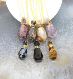 Charms Natural Obsidien Facetted Perfume Pendants Colliages Tourmaline Quartz Essential Huile Diffuseur Vial bijoux6403444