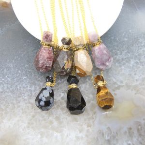 Charms natuurlijke obsidiaan gefacetteerde parfum fles hangers kettingen roze toermaline kwarts etherische oliediffuser flesje sieraden282a