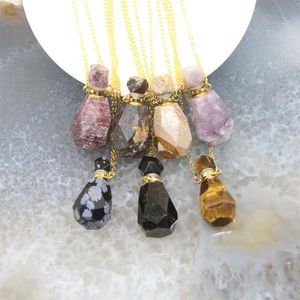 Charms Natuurlijke Obsidiaan Facet Parfumflesje Hangers Kettingen Roze Toermalijn Kwarts Essentiële Olie Diffuser Flacon Jewelry1927