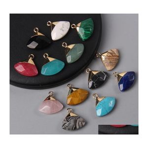 Charms Natural Picture Map Pink Quartz Tiger Eye Stone Sector Hanger Charm voor sieraden maken Earring Drop Necklace Accessory Deliv Dhngj