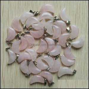 Charms Natural Pink Rose Quartz Crystal Crescent Moon vorm Pendanten voor doe -het -zelf sieraden maken groothandel drop levering 2021 bevindingen comp Dhlp4