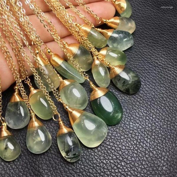 Charmes Naturel Prehnite Larme Fil De Cuivre Coeur Pendentif Bijoux Pour Femmes Homme Guérison Cadeau Cristal Perles Énergie Reiki Pierre Précieuse 1 pcs