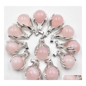 Charms Natural Rose Quartz Crystal Pendant Hand Hold Ball Round Ball Bead Colliers Pendants Yoga Reiki Chakra guéris