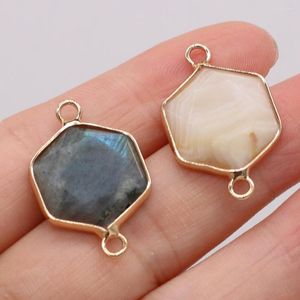 Charms Natural Semi-Impecious Stone Hexagon Connector Pendant Geel Agate Flash Labradorite 16x40mm voor sieraden maken Kettingen geschenk