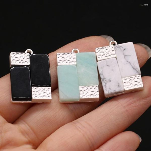 Breloques en pierre semi-précieuse naturelle, pendentif rectangulaire, Amazonite, turquoise blanche, agate noire, pour la fabrication de bijoux, colliers, accessoires, cadeau