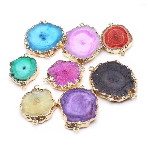 Dijes Piedras semipreciosas naturales Color aleatorio Forma irregular Colgante con borde dorado para hacer joyas DIY Collar de pulsera hecho a mano