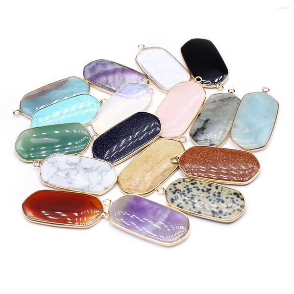 Dijes de piedras semipreciosas naturales, colgante con borde dorado en forma de rectángulo de Color aleatorio para hacer joyas DIY, collar de pendientes hecho a mano