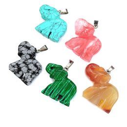 Charmes Naturel Pierre Semi-précieuse Éléphant Rose Quartz Guérison Reiki Cristal Pendentif Diy Collier Boucles D'oreilles Femmes Mode Juif Dhgarden Dhq9N