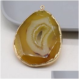 Charms Natural Semiprecious Stone Pendant Yellow Agate Gilde Edge 40x50mm Diy Sieraden Maken ketting Bracelet GiftCharms Dro DH0UG