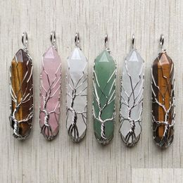 Charms Natural Semiprecious Stone Tree of Life Crystal Pillar Pendum Hangers voor sieraden maken Groothandel drop levering vinden Dhgarden Dhlgz