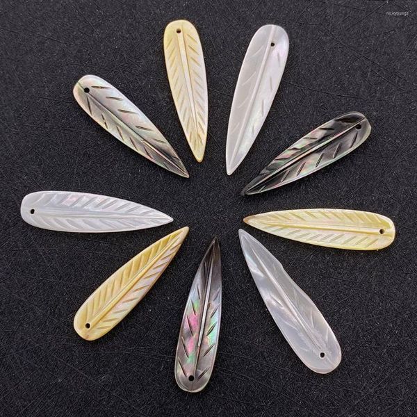 Dijes colgante de concha Natural hojas madre de perla joyería DIY hacer pendientes collar descubierto accesorios hechos a mano 9x35mm