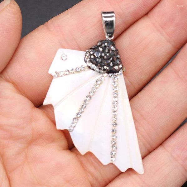 Breloques coquille naturelle pendentif forme d'aile avec diamants charme exquis pour la fabrication de bijoux collier à faire soi-même boucles d'oreilles accessoires