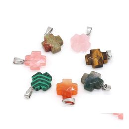 Charms Natural Stone 16x20mm Cross Rose Quartz Lapis Lazi Turquoise Opal Crystal Pendant Diy voor ketting oorbellen sieraden maken Dr Dhx8j