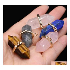 Charms Natural Stone 17x35mm Tigers Eye Rose Quartz Wit kristal hanger Diy voor ketting oorbellen sieraden maken drop levering vin dhfde