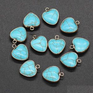 Charms Pierre Naturelle 18X20Mm Coeur Turquoise Pendentif Diy Pour Druzy Bracelet Collier Boucles D'oreilles Fabrication De Bijoux Drop Delivery Résultats Dhwtq