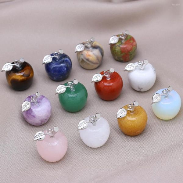 Dijes de piedra Natural, accesorios de manzana, colgante de amatistas, joyería de Aventurina verde para hacer regalos de collar DIY