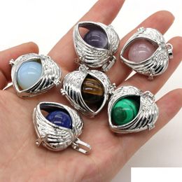 Encantos Bola de piedra natural Chakela Corazón Siete Chakras Reiki Curación Chakra Colgante de cristal de cuarzo rosa para collar Fabricación de joyas D Dhu5Y