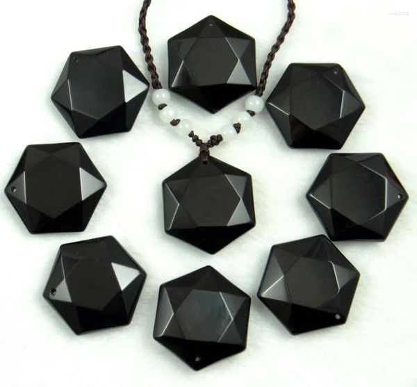 Charmes Pierre Naturelle Noir Obsidienne Pendentif Colliers Pour Femmes Et Hommes Cubique Hexagramme Pull Collier Amulettes Talismans Bijoux