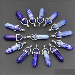 Charms Natural Stone Blue Stripe Agaat Zhexagonale kolom Pilaar Hangers Diy Sieraden maken Accessoires Nieuw ontwerp voor kettingen Drop DH3XG