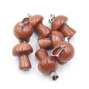 Breloques Pierre Naturelle Sculptée 20mm Champignon Rose Quartz Chakras Cristal Oeil De Tigre Pendentif À La Main Pour La Fabrication De Bijoux De Bricolage Collier Goutte De Dh8Dr